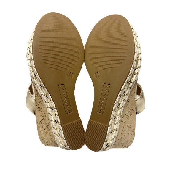 NEW BCBGeneration Nexti Cork Wedge Sandal Womens Size 10 Platino Gold Vegan Lthr - Picture 8 of 10